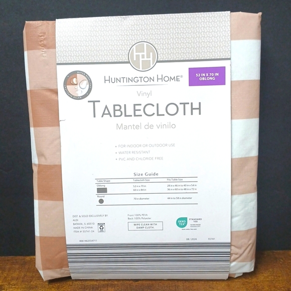 Indoor/Outdoor Vinyl Tablecloth, Water Resistant, 52x70" Oblong, Huntington Home - Picture 2 of 2
